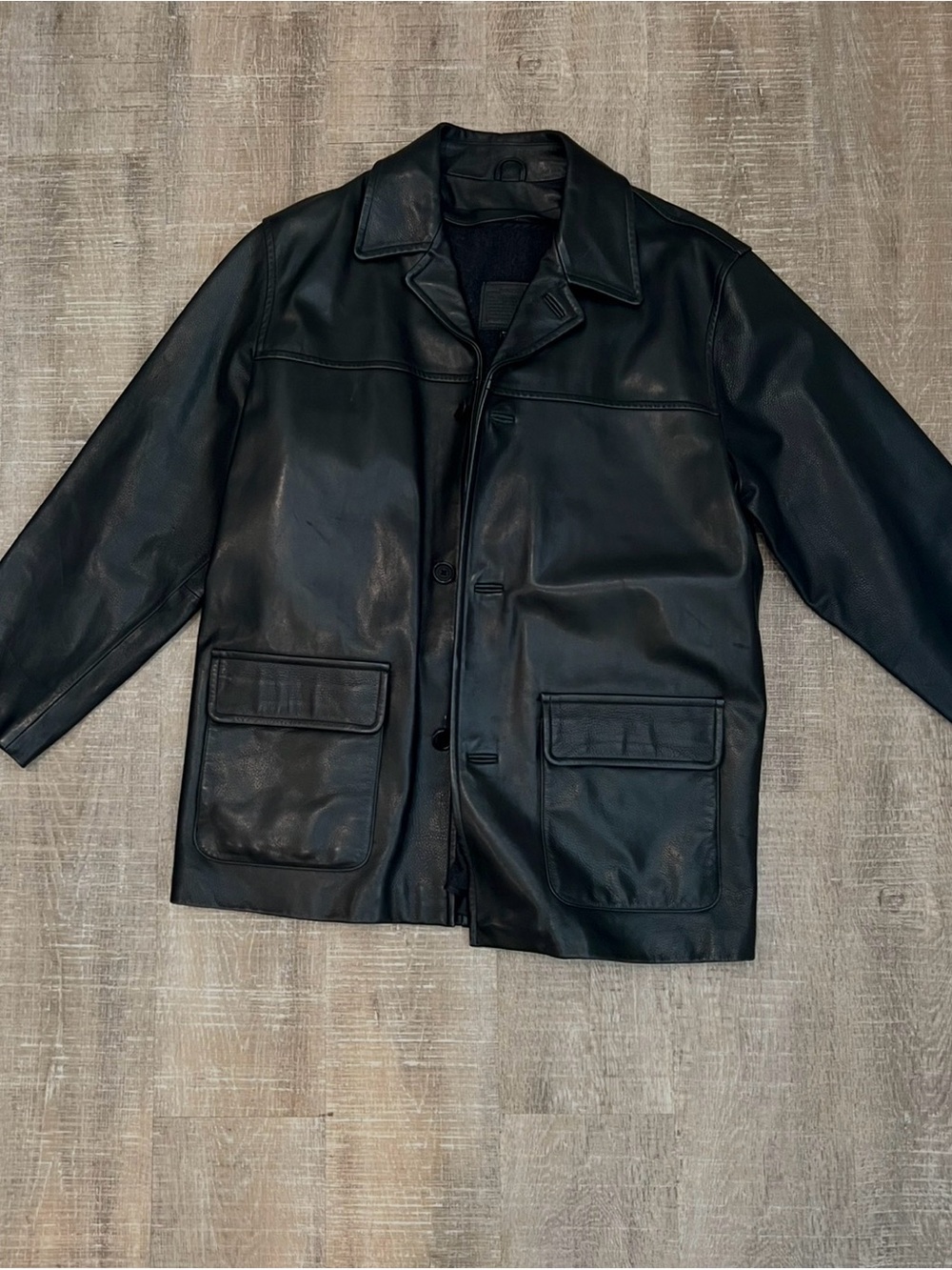 Coach Black Leather Pea Coat - Size Medium
